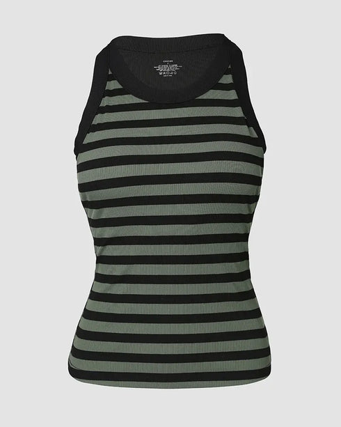 ChicMe Built-in Bra Striped Round Neck Bra Ribbed Tank Top Army green