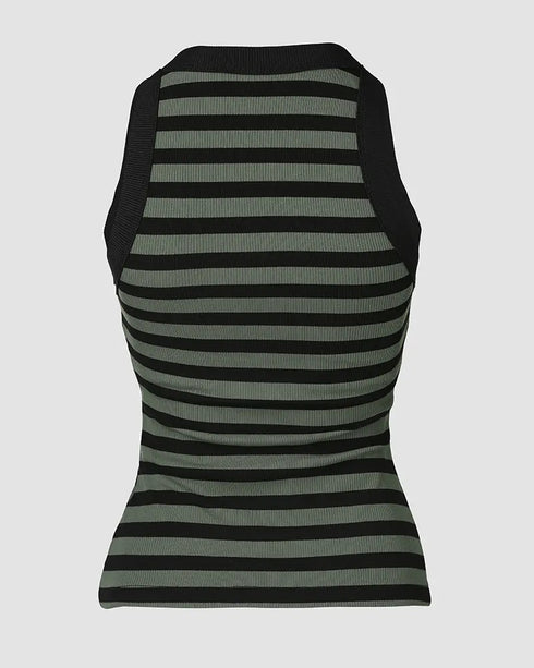 ChicMe Built-in Bra Striped Round Neck Bra Ribbed Tank Top Army green