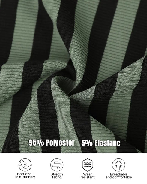 ChicMe Built-in Bra Striped Round Neck Bra Ribbed Tank Top Army green