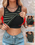 ChicMe Built-in Bra Striped Round Neck Bra Ribbed Tank Top Army green