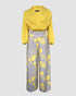 2 Pieces Outfit Wrap Plunge V Neck Crop Blouse and Casual Floral Print Wide Leg Pants Set yellow