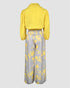 2 Pieces Outfit Wrap Plunge V Neck Crop Blouse and Casual Floral Print Wide Leg Pants Set yellow