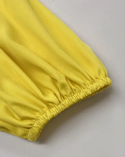 2 Pieces Outfit Wrap Plunge V Neck Crop Blouse and Casual Floral Print Wide Leg Pants Set yellow