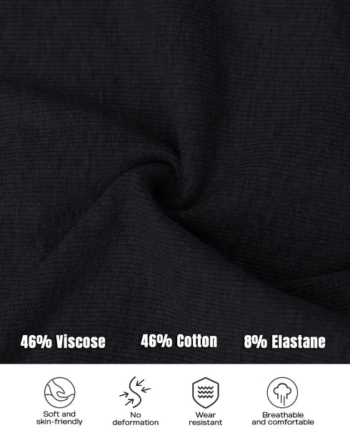 ChicMe Built-in Bra Notch Neck Long Sleeve Shirts Rib-Knit Ruched Waist Top black