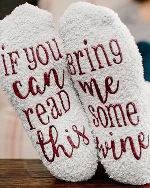 1Pair Funny Letter Print Crew Socks white