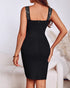 Square Neck Sequin & Tassel Decor Mesh Sleeve Bodycon Dress Zipper Back Party Dress black