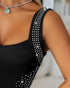 Square Neck Sequin & Tassel Decor Mesh Sleeve Bodycon Dress Zipper Back Party Dress black