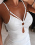 Rhinestone Thick Strap Ribbed Bodycon Dress Sexy Slim Fit Mini Dress white