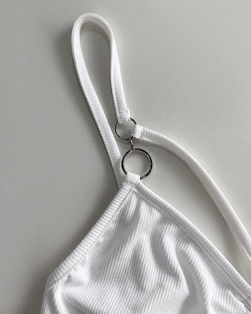 Rhinestone Thick Strap Ribbed Bodycon Dress Sexy Slim Fit Mini Dress white