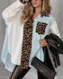 Leopard Print Striped Dip Hem Loose Fit Casual Blouse Button Front Shirt Leopard