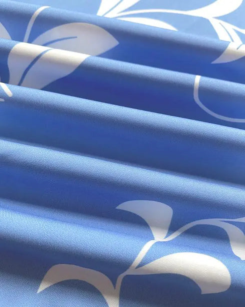 Floral Print Tie Neck Shoulder Ruffles Maxi Dress Casual Waist Shirred A Line Dress blue