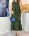 2 Pieces Outfit Sleeveless Loose A Line Pleated Knit Tank and High Waist Midi Fishtail Skirt Set dark green