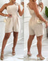 Asymmetrical Neck Sleeveless Bowknot Decor Mini Jumpsuit Elegant Rompers with Pocket Apricot