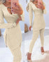 Heart Chain Decor Crisscross Slit Ribbed Top & Skinny Pants Set Apricot