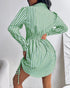 Plaid Pattern Side Drawstring Buttoned Shirt Dress green