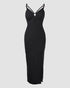 Deep V-Neck Adjustable Spaghetti Straps Hollow-out Slit Slip Dress Slim Fit Vacation Dress black