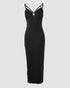 Deep V-Neck Adjustable Spaghetti Straps Hollow-out Slit Slip Dress Slim Fit Vacation Dress black