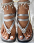 Rhinestone Floral Pattern Toe Post Beach Slippers silver