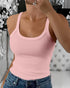 Scoop Neck Spaghetti Strap Ribbed Top Casual Sleeveless Slim Fit Tank pink