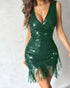 Allover Sequin Tassel Design Party Dress green
