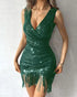 Allover Sequin Tassel Design Party Dress green