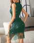 Allover Sequin Tassel Design Party Dress green