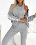 3 Pieces Outfit Sporty Striped Long Sleeve Baseball Coat and Ribbed Knit Tank with Slim Fit Slit Skirt Set gray