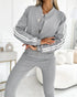 3 Pieces Outfit Snap Buttons Front Coat and Elastic Waist Seam Front Stretchy Cuffs Pants Set with Tank Top Casual Contrast Side Striped Tracksuit gray