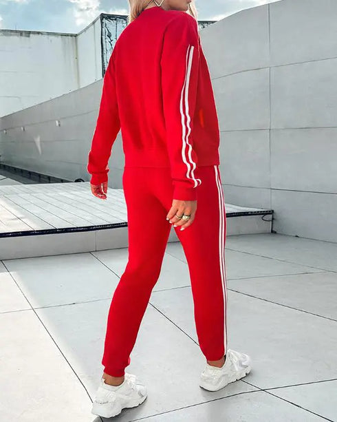 3 Pieces Outfit Snap Buttons Front Coat and Elastic Waist Seam Front Stretchy Cuffs Pants Set with Tank Top Casual Contrast Side Striped Tracksuit gray