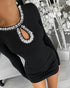 Rhinestone Decor Long Sleeve Hollow Water Drop Bodycon Dress Casual Side Ruched Mini Dress black