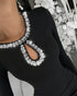 Rhinestone Decor Long Sleeve Hollow Water Drop Bodycon Dress Casual Side Ruched Mini Dress black