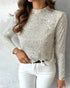 Mock Neck Hollow-out Back Allover Sequin Long Sleeve Top Partywear Blouse Apricot