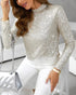 Mock Neck Hollow-out Back Allover Sequin Long Sleeve Top Partywear Blouse Apricot