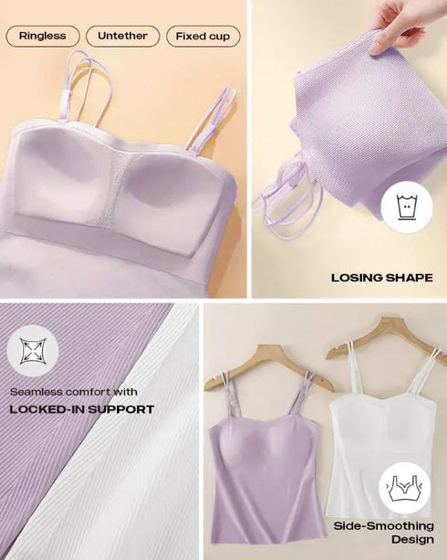 Multi Adjustable Spaghetti Straps Built in Bra Cami Top Sexy Ribbed Slim Fit Workout Camisole Top light purple