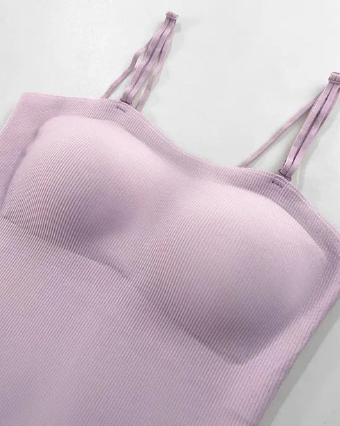 Multi Adjustable Spaghetti Straps Built in Bra Cami Top Sexy Ribbed Slim Fit Workout Camisole Top light purple