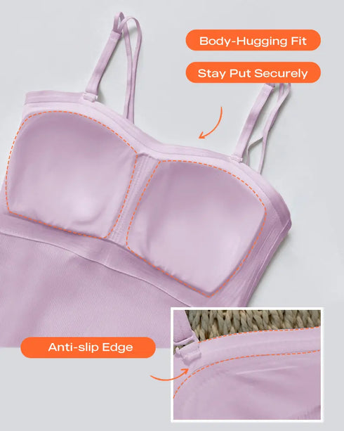 Multi Adjustable Spaghetti Straps Built in Bra Cami Top Sexy Ribbed Slim Fit Workout Camisole Top light purple