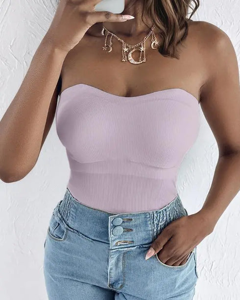 Multi Adjustable Spaghetti Straps Built in Bra Cami Top Sexy Ribbed Slim Fit Workout Camisole Top light purple