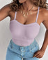 Multi Adjustable Spaghetti Straps Built in Bra Cami Top Sexy Ribbed Slim Fit Workout Camisole Top light purple
