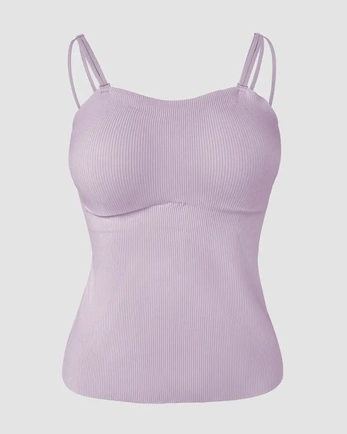 Multi Adjustable Spaghetti Straps Built in Bra Cami Top Sexy Ribbed Slim Fit Workout Camisole Top light purple