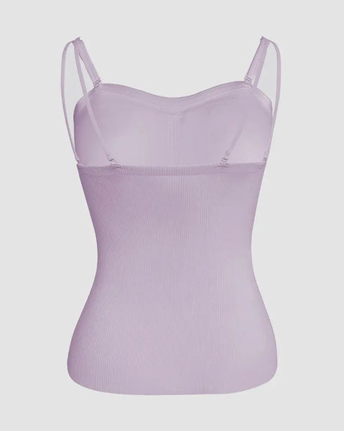 Multi Adjustable Spaghetti Straps Built in Bra Cami Top Sexy Ribbed Slim Fit Workout Camisole Top light purple