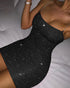 Chain Strap Glitter Bodycon Dress black