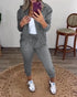 2 Pieces Outfit Long Sleeve Zip Up Flap Pockets Design Stretchy Hem Hoodie Coat and Drawstring Elastic Waist Slim Fit Pants Set gray