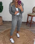 2 Pieces Outfit Long Sleeve Zip Up Flap Pockets Design Stretchy Hem Hoodie Coat and Drawstring Elastic Waist Slim Fit Pants Set gray