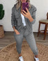 2 Pieces Outfit Long Sleeve Zip Up Flap Pockets Design Stretchy Hem Hoodie Coat and Drawstring Elastic Waist Slim Fit Pants Set gray