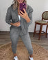 2 Pieces Outfit Long Sleeve Zip Up Flap Pockets Design Stretchy Hem Hoodie Coat and Drawstring Elastic Waist Slim Fit Pants Set gray