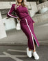 2 Piece O-Neck Pullover Casual Top Slit Front Skirt Set Tracksuit Wine red