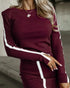 2 Piece O-Neck Pullover Casual Top Slit Front Skirt Set Tracksuit Wine red