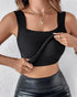 U-Neck Sleeveless Tank Seamless Skinny Layering Top with Built-In Bra black
