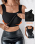 U-Neck Sleeveless Tank Seamless Skinny Layering Top with Built-In Bra black