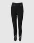 Floral Hollow Out Asymmetrical Hem Elastic Waist Skinny Pants black